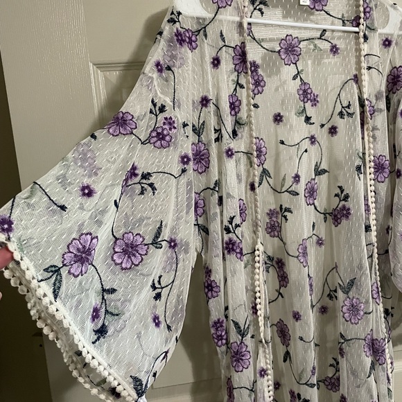 Sheer Cover Up with Purple Flowers - Picture 3 of 4